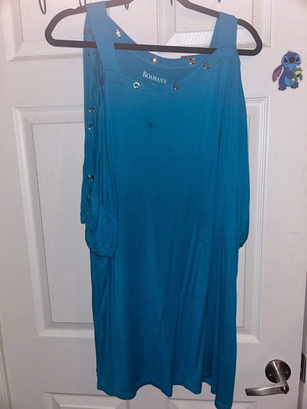 Roaman's Teal Cold-Shoulder Grommet Tunic